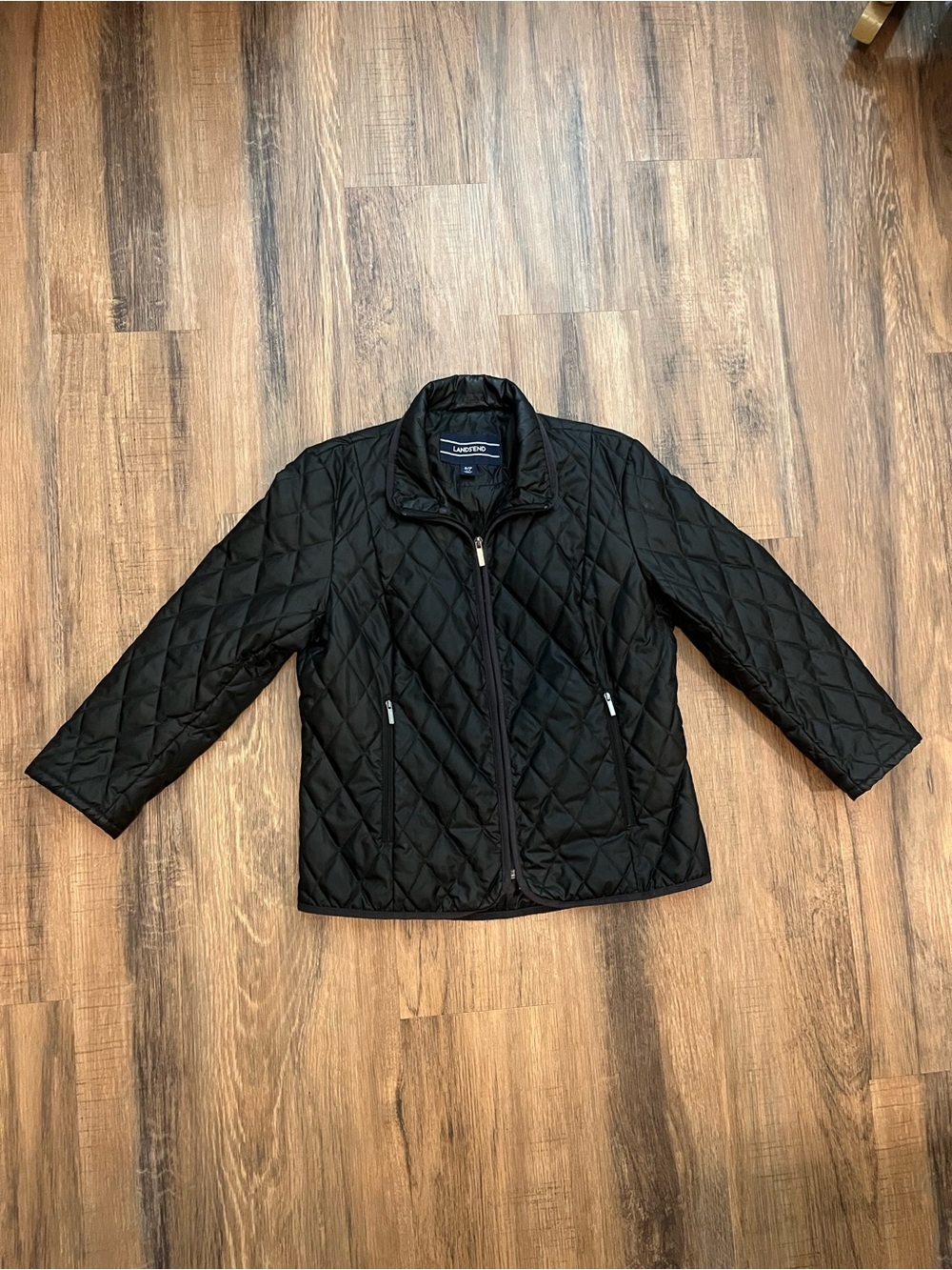 Lands' End Black Quilted Diamond Puffer Jacket Women’s Sz Small Pockets Packable